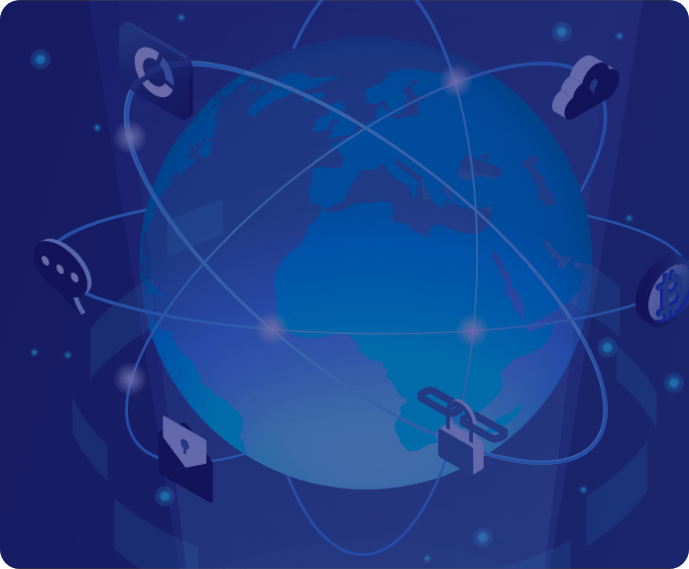 a blue connected globe with proctected with locks 