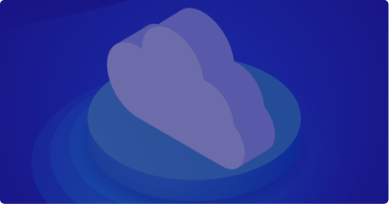 Blue background with cloud icon symbolizing hybrid cloud.