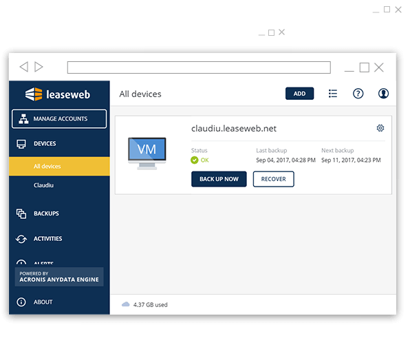 a graph showing how Acronis is configured in Leaseweb Customer Portal