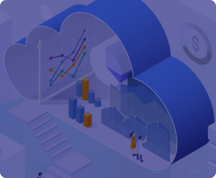 people looking at different graphs inside a big cloud