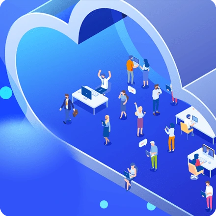 people working inside a cloud and sharing the space in it people working inside a cloud and sharing the space in it